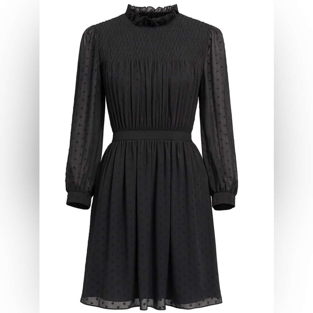 Rebecca Taylor Black Clip Dot Shirt Dress‎ Size 2 NWT